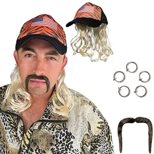 Exotic Cosplay Baseball Caps Unisex Men Fake Blonde Wig Hat Clip Earrings and Mustache Set Adults Party Cap gorras hombre