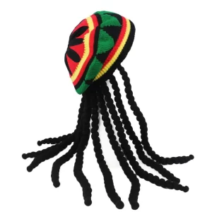 New Unisex Knitted Braid Hat Jamaican Bob Rasta Beanie Hats Hip Hop Cap Dreadlocks Wig Bob Marley Caribbean Fancy Dress Hat